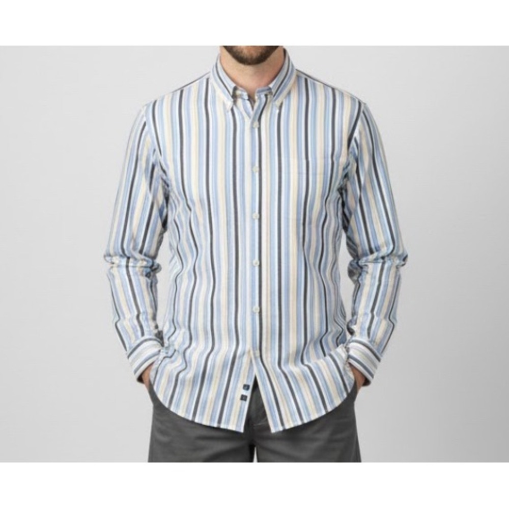 Tasso Elba Striped Button Down Shirt Men Size‎ Large Blue Yellow Black Cotton